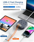 Extension Lead, Power Strips with 2 Way Outlets 4(4.5A, 2 Type C & 2 USB-A)