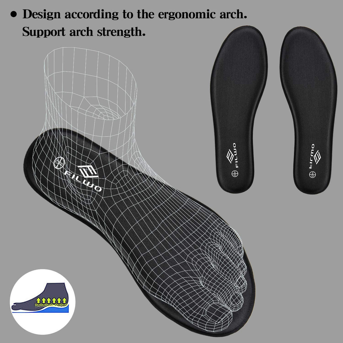 Women’s Memory Foam Insoles Replacement, Running Insoles Inserts for Sports Shoes Trainers Sneakers Work Boots Walking Shoes, Cushioning Comfort Insoles for Women 1 Pair, Size 5 UK W, Black