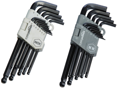 Amazon Basics 36-Piece Allen Wrench/Hex Key Set, SAE & Metric Sizes, Chrome Vanadium Steel with Long Arm, 2 Organized Storage Cases