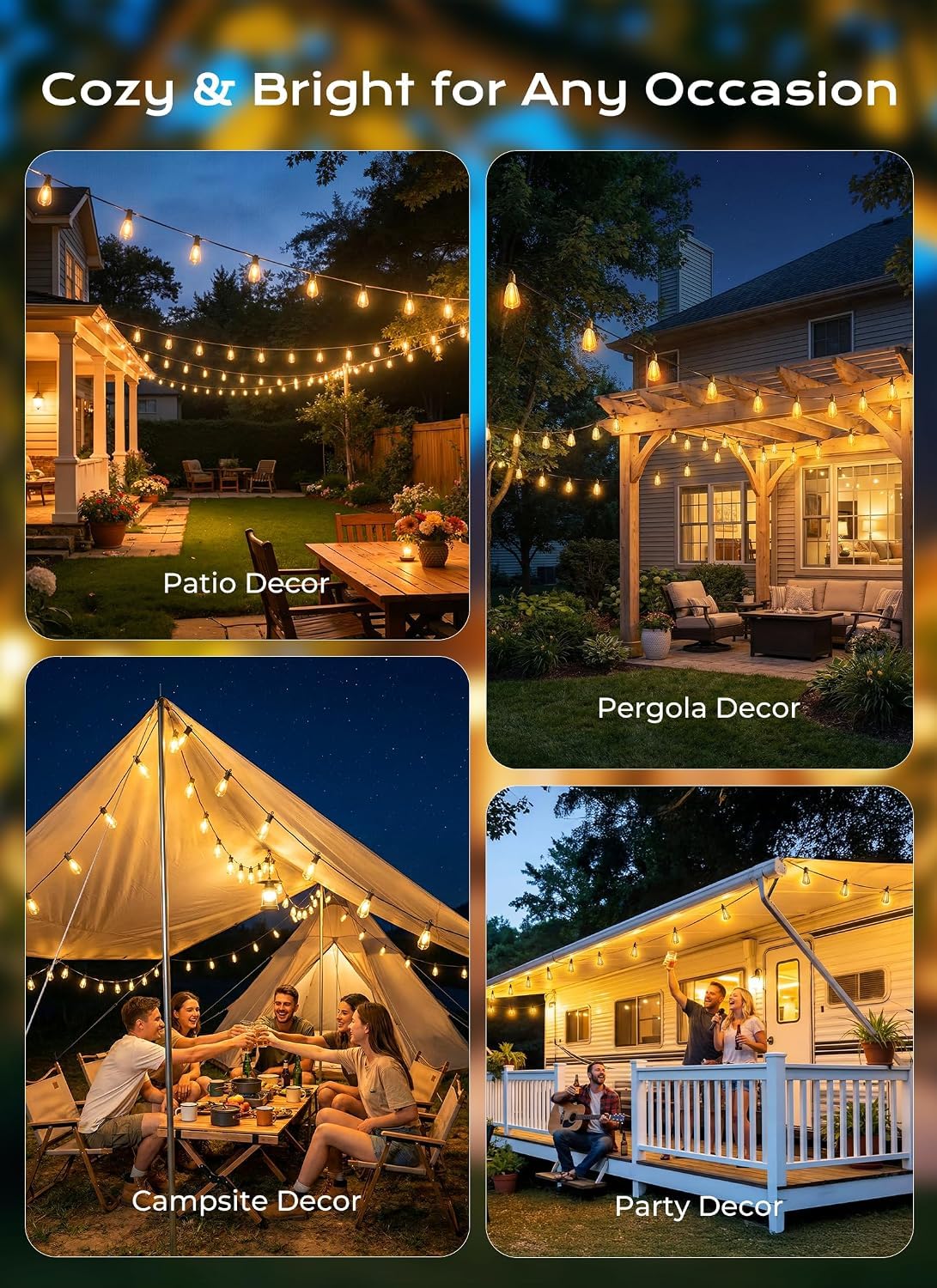 Brightown 52FT Solar String Lights Outdoor Waterproof, Last 30+ Hrs Runtime