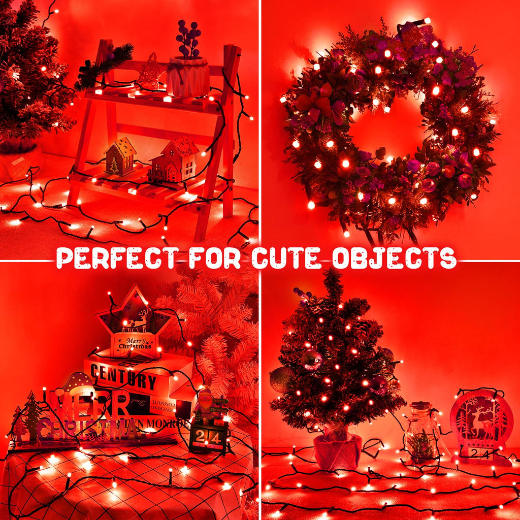Christmas Lights Outdoor Battery Operated String Lights Total 100LED 33Ft with Timer 8 Modes 16.4Ft*2 Waterproof Outdoor Indoor for Christmas Decor, Warm White, 2-Pack