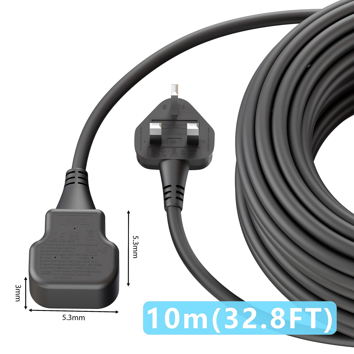 1 Meter Short Extension Lead Single Plug Socket Power Cable 13 Amp Extension Cord Electrical Socket Black