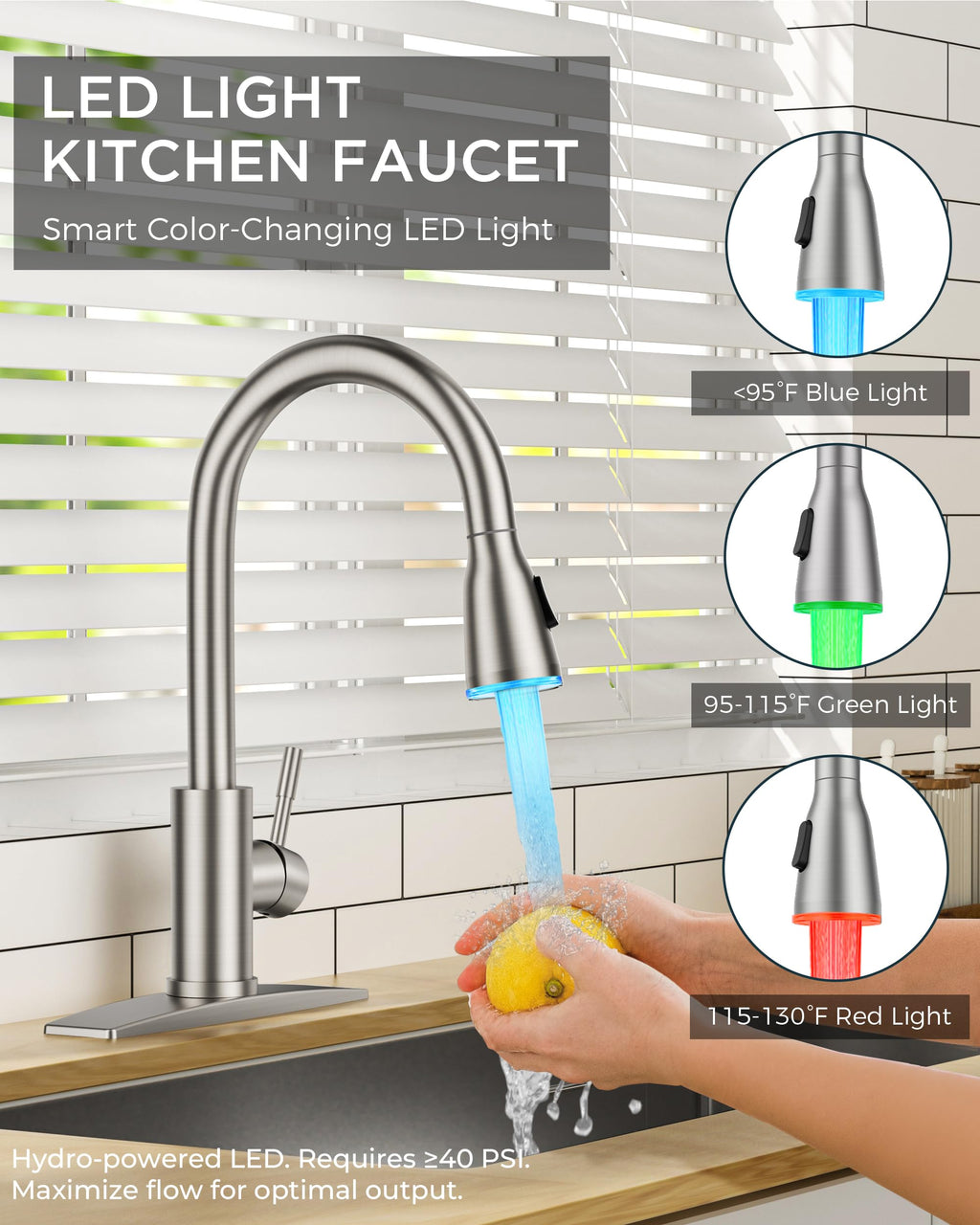 FORIOUS Kitchen Faucet with Cup Washer, Pull Down Sprayer, Brushed Nickel