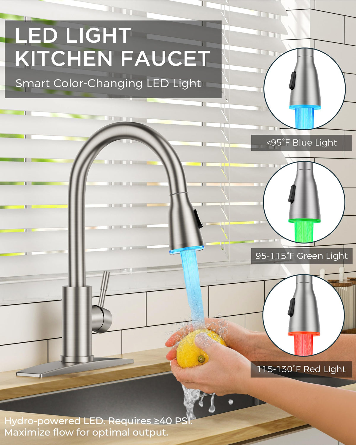FORIOUS Kitchen Faucet with Cup Washer, Pull Down Sprayer, Brushed Nickel