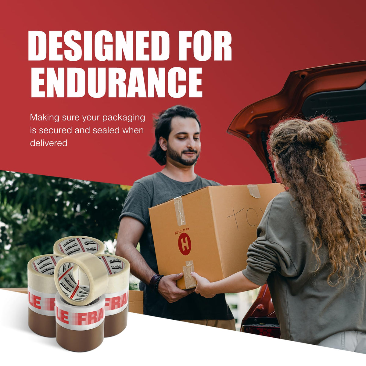 Merrimen Strong Heavy Duty Roll Pack Brown Packaging Tape, Secure Sticky Sealing Tape for Parcel Boxes, Moving Boxes, Large Postal Bags for Long Term Storage, (48MM x 66M) (3 rolls, Brown)