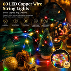 Dazzle Bright Fairy Lights Battery Operated, 20 FT 60 LED Silver Wire Waterproof Battery Operated String Lights, Christmas Decorations for Indoor Outdoor Bedroom Yard Decor, Red