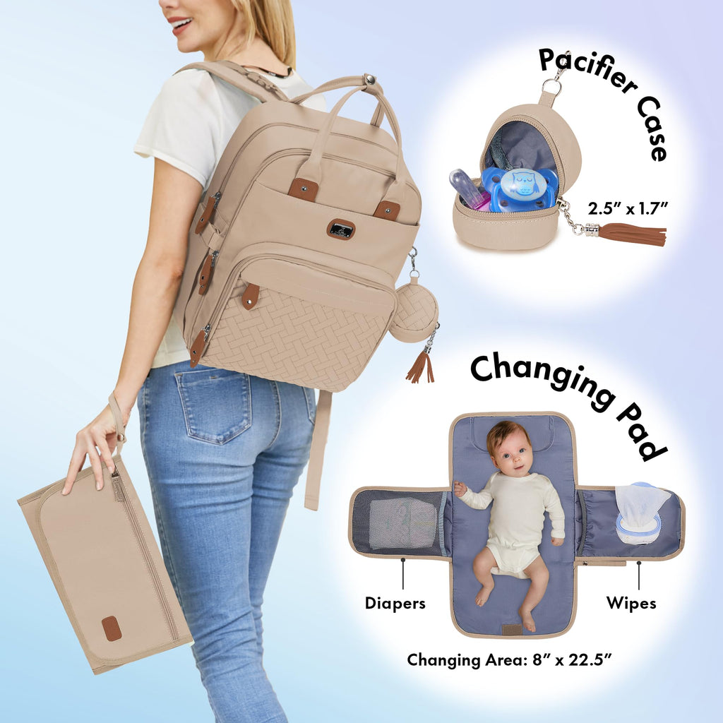 Dikaslon Baby Changing Bag Backpack, Large Nappy Back Pack Multifunction Baby Bags with Portable Changing Mat, Pacifier Holder, and Stroller Straps, for Mom and Dad