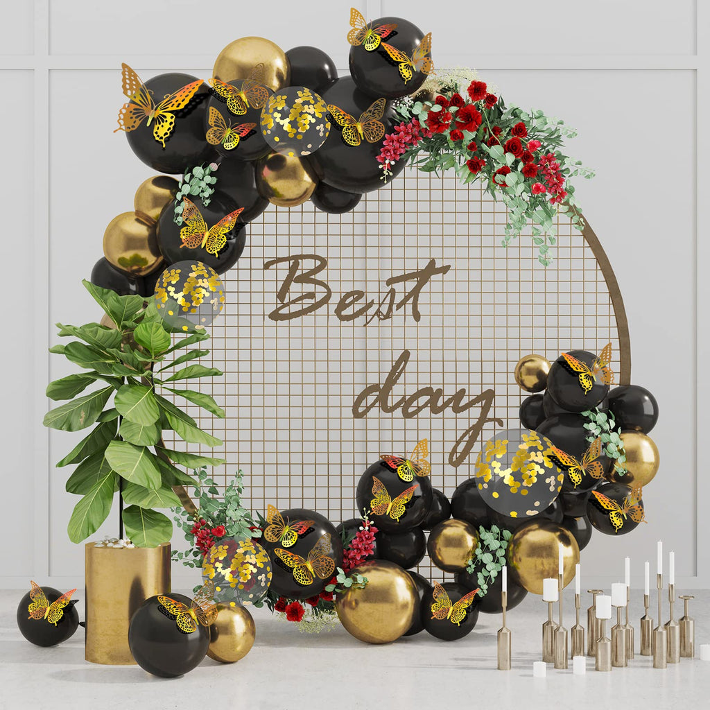 SAOROPEB 3D Butterfly Wall Decor 48 Pcs Gold Butterfly Birthday Decorations