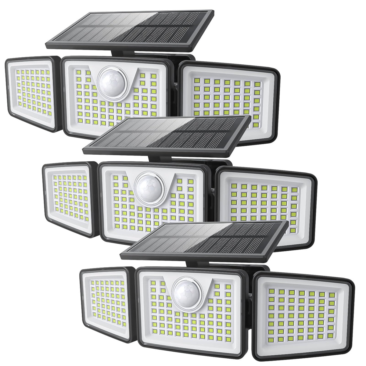daphino 2500LM Solar Lights, Motion Sensor Outdoor Lights, 3-Head, 2 Pack