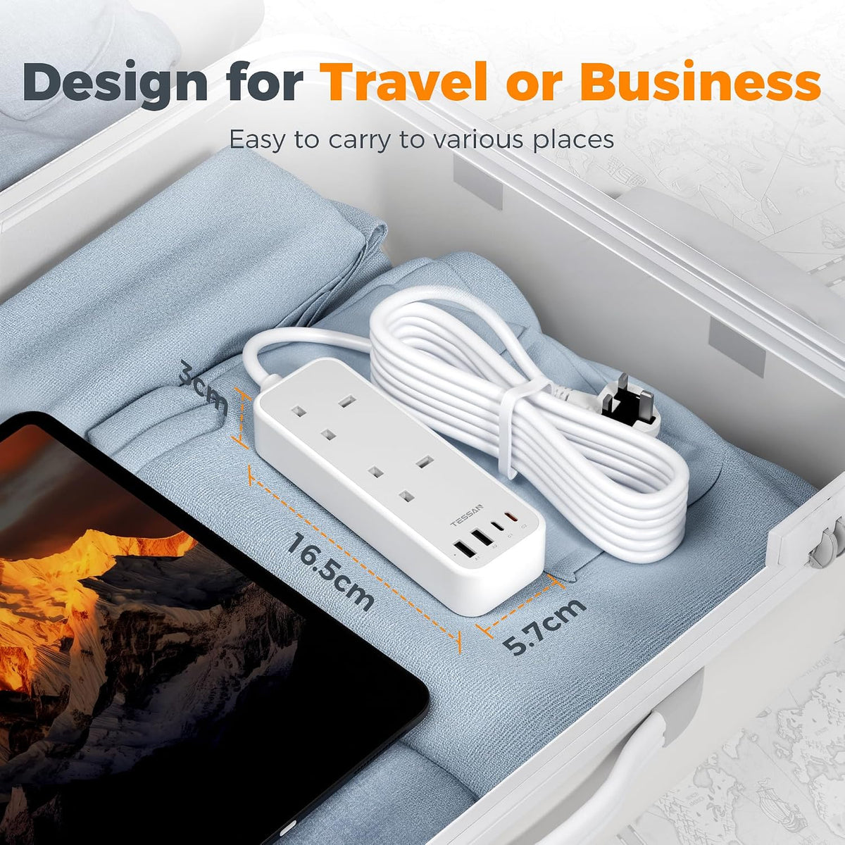 TESSAN 10M Long Extension Lead with PD 20W USB C Charger (4 USB Slots)