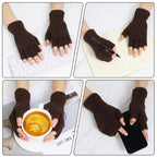 Grevosea 2 Pair Fingerless Warm Gloves - Winter Half Finger Gloves Thickened Knit Touchscreen Stretchy Mittens for Men Women