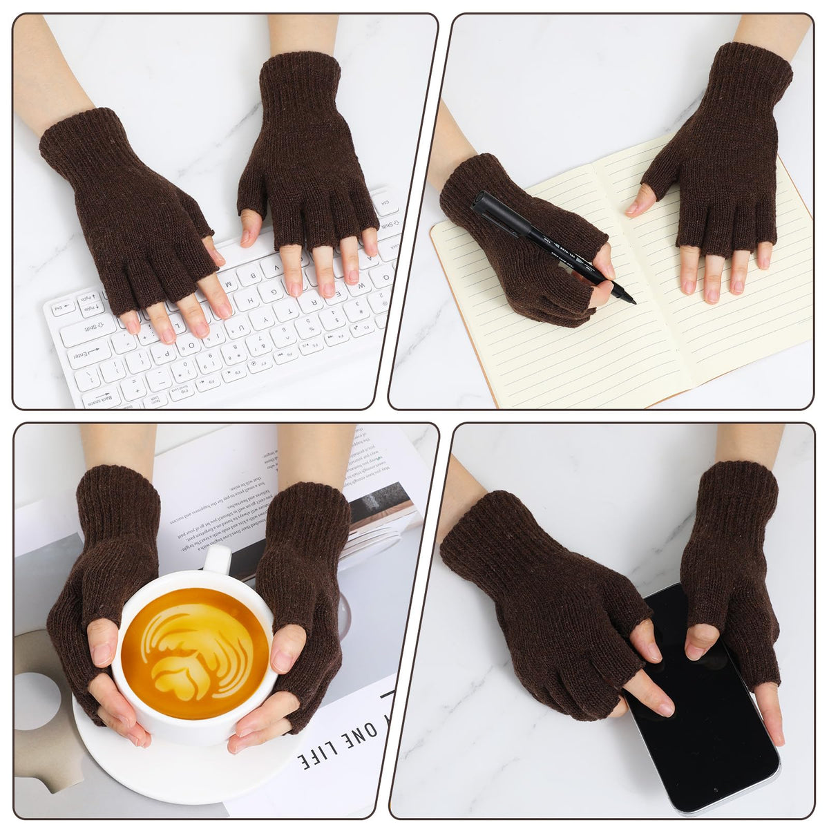 Grevosea 2 Pair Fingerless Warm Gloves - Winter Half Finger Gloves Thickened Knit Touchscreen Stretchy Mittens for Men Women