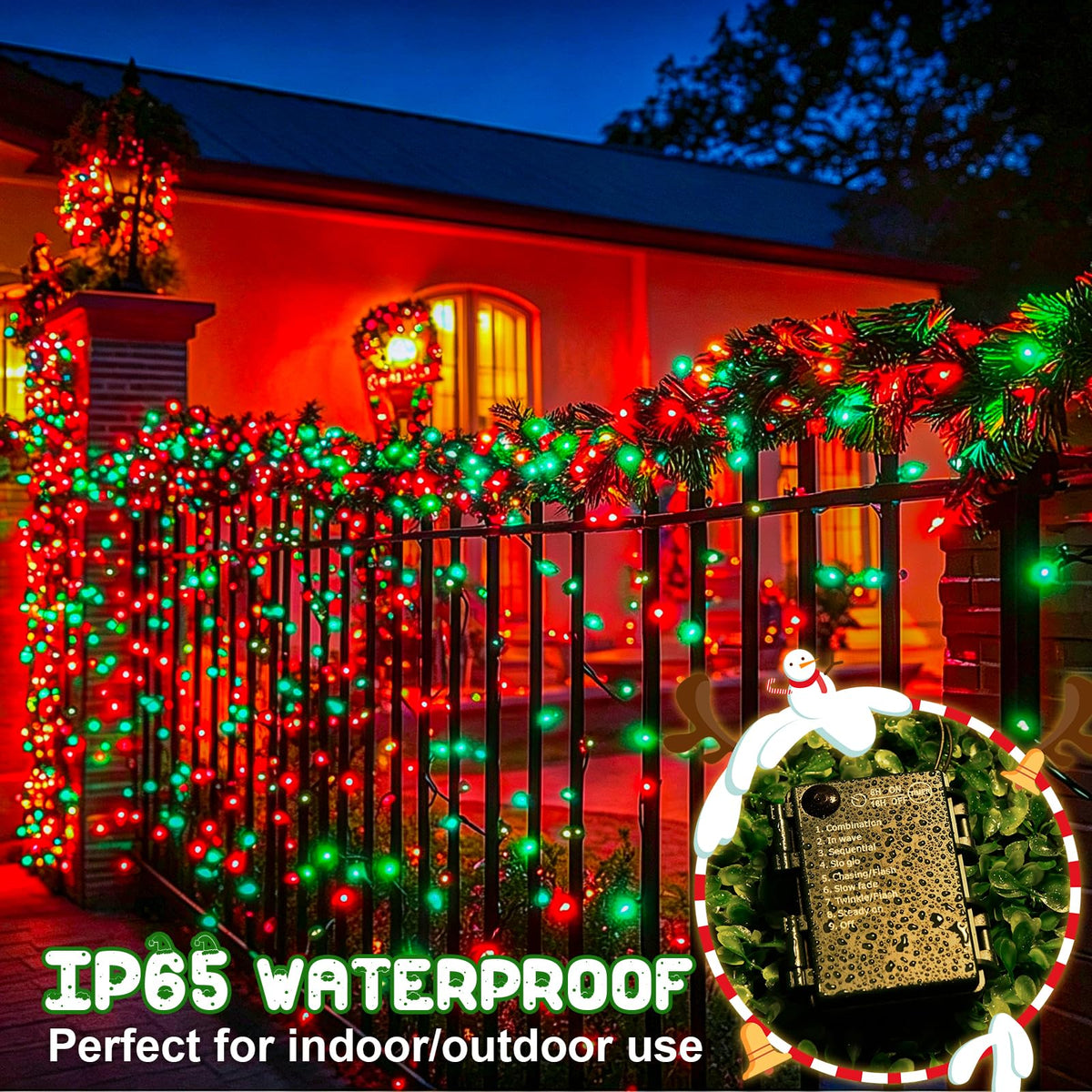 Christmas Lights Outdoor Battery Operated String Lights Total 100LED 33Ft with Timer 8 Modes 16.4Ft*2 Waterproof Outdoor Indoor for Christmas Decor, Warm White, 2-Pack