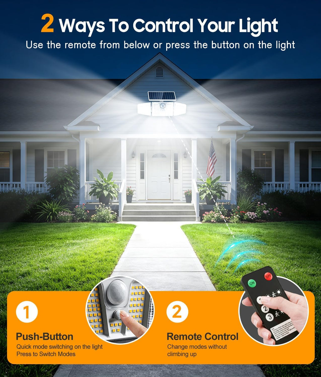 KOOPER Solar Motion Lights Outdoor, 210 LED Remote Solar Flood Lights 2PK