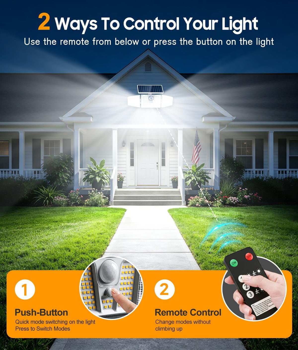 KOOPER Solar Motion Lights Outdoor, 210 LED Remote Solar Flood Lights 2PK