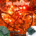 Christmas Lights Outdoor Battery Operated String Lights Total 100LED 33Ft with Timer 8 Modes 16.4Ft*2 Waterproof Outdoor Indoor for Christmas Decor, Warm White, 2-Pack