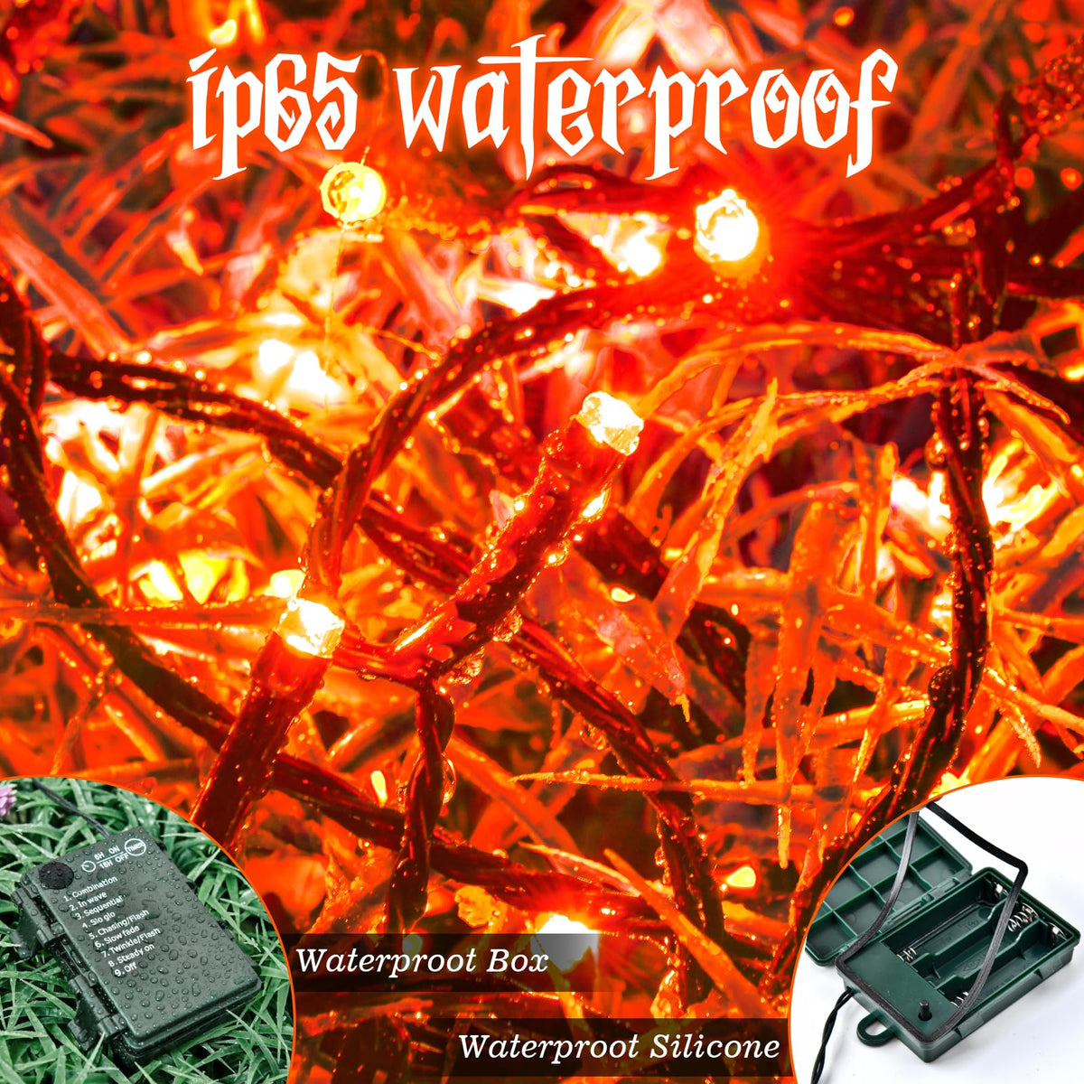 Christmas Lights Outdoor Battery Operated String Lights Total 100LED 33Ft with Timer 8 Modes 16.4Ft*2 Waterproof Outdoor Indoor for Christmas Decor, Warm White, 2-Pack