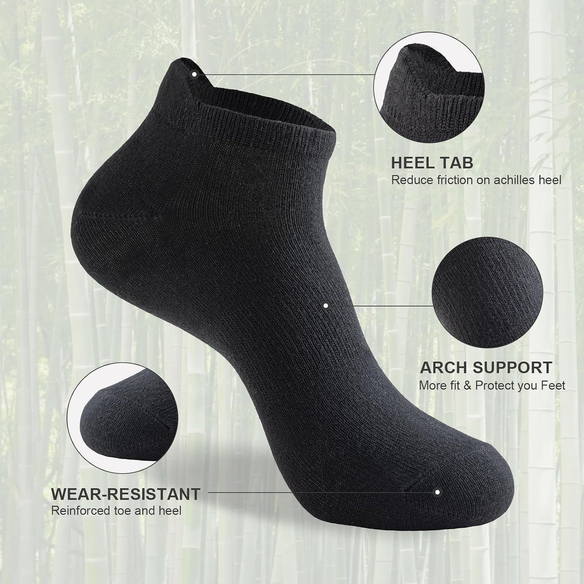 Niorasen Bamboo Trainer Socks for Men & Women, 6 Pairs, Low Cut