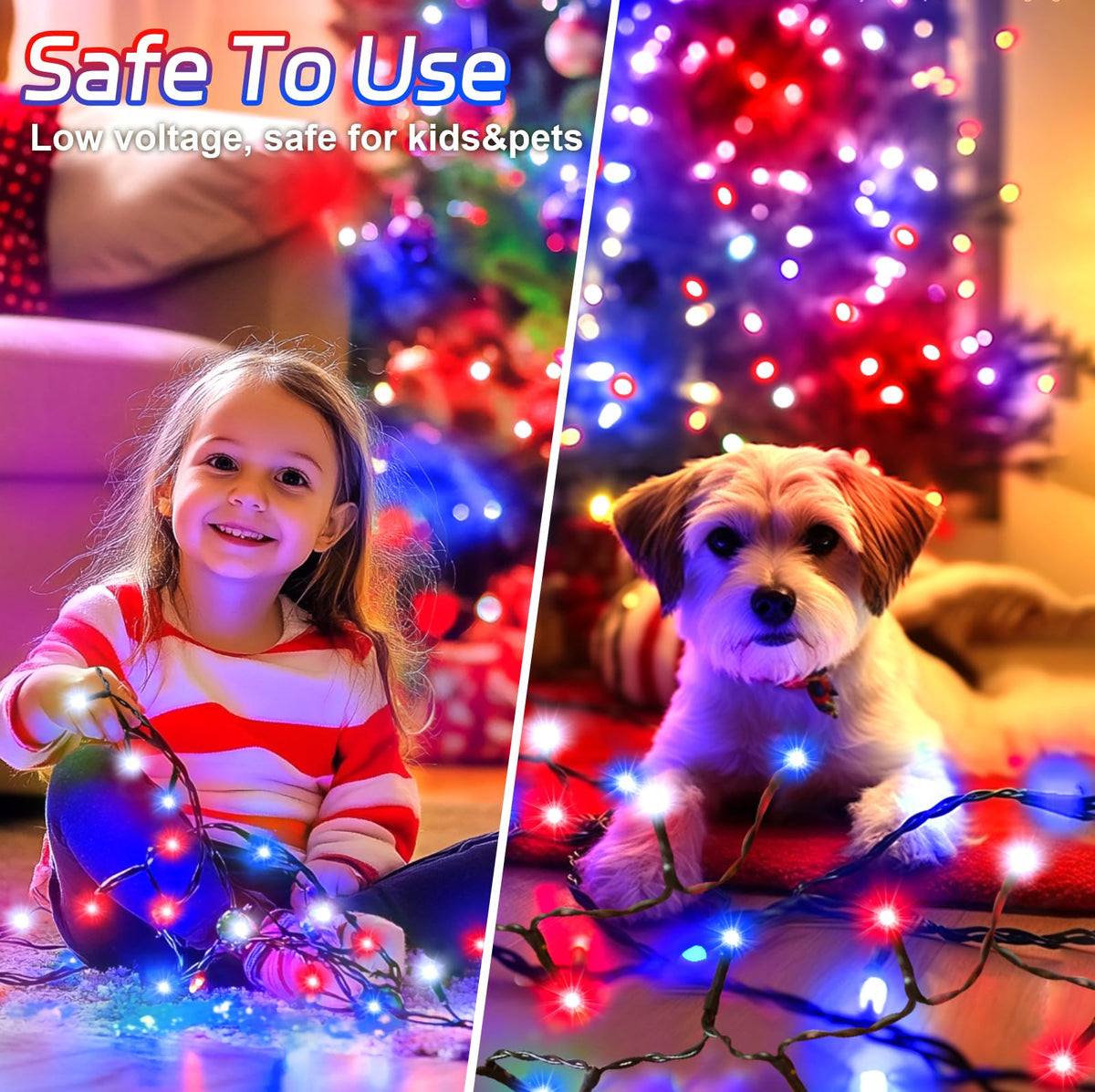 Christmas Lights Outdoor Battery Operated String Lights Total 100LED 33Ft with Timer 8 Modes 16.4Ft*2 Waterproof Outdoor Indoor for Christmas Decor, Warm White, 2-Pack