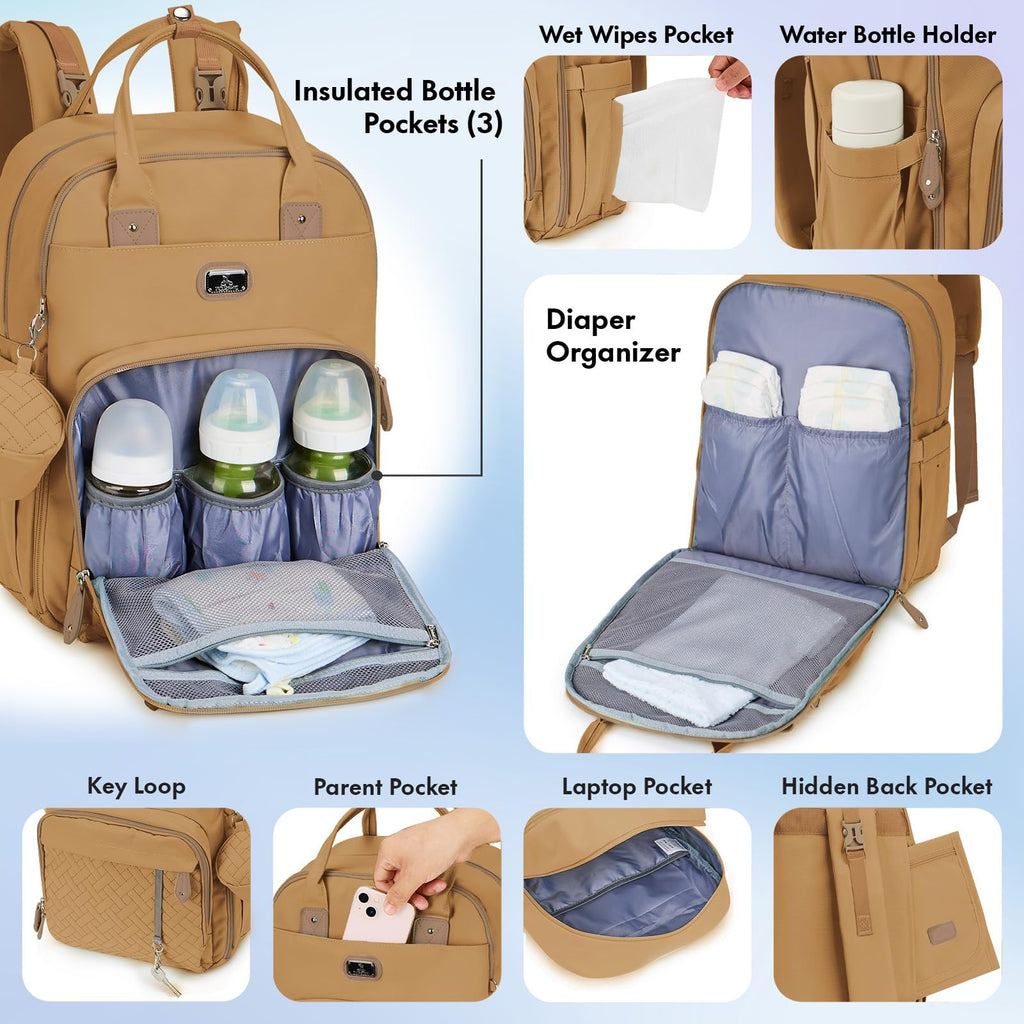 Dikaslon Baby Changing Bag Backpack, Large Nappy Back Pack Multifunction Baby Bags with Portable Changing Mat, Pacifier Holder, and Stroller Straps, for Mom and Dad