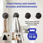 HOME SO Suction Cup Hooks for Shower & Bathroom Towel Holder 2-Pack Black
