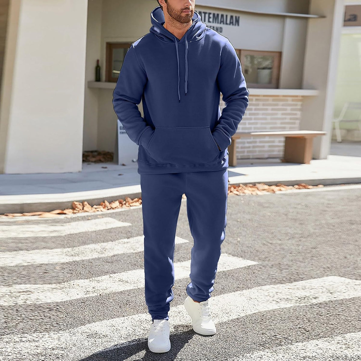 Mens Plain Tracksuit Long Sleeve Hooded Sweatshirt Sweatpants Set Hoodie Joggers Sets 2 Piece Fashion Sweatsuits Activewear Sportswear Men's Clothing UK