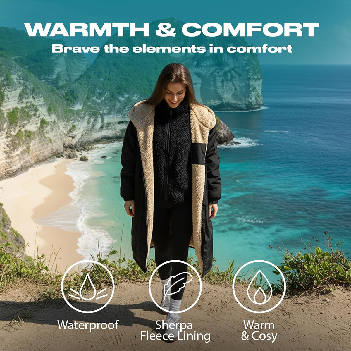 OHS Adults Drying Robe, Gifts for Women Outdoor Water-Resistant Changing Robe Womens Jacket Comfy Sherpa Privacy Robes for Women Men, Stay Dry Swimming Camping Drying Robes - S/M, L/XL