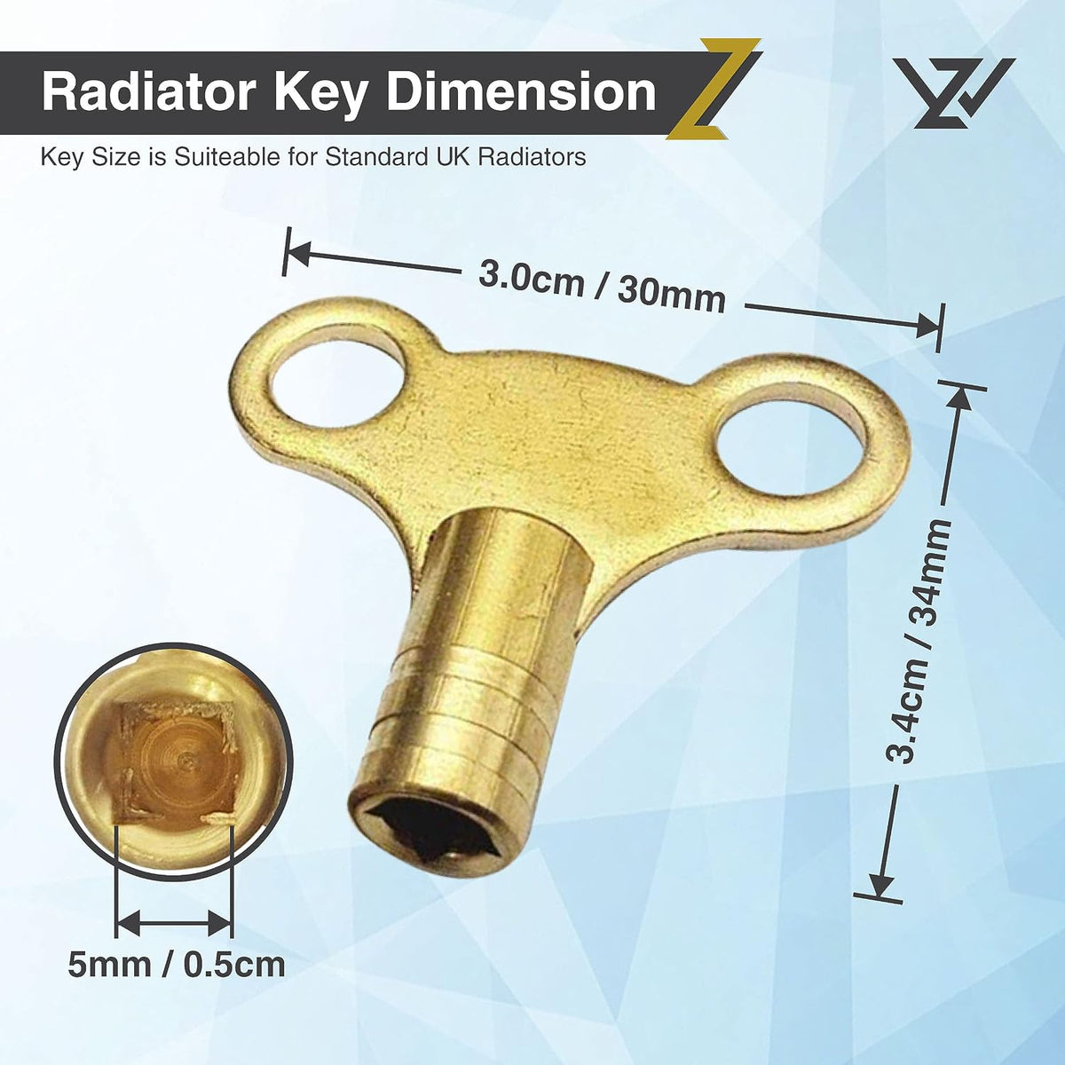 WZ Radiator Bleed Key UK, Solid Brass Radiator Key for Bleeding, Pack of 2