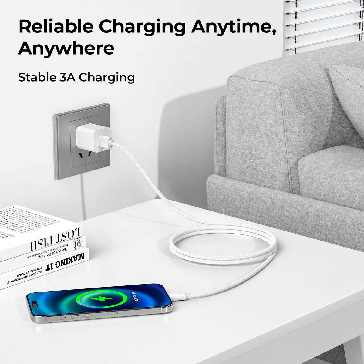 BASESAILOR USB A to USB C Charger Cable 3Pack 0.5/1/2M Black