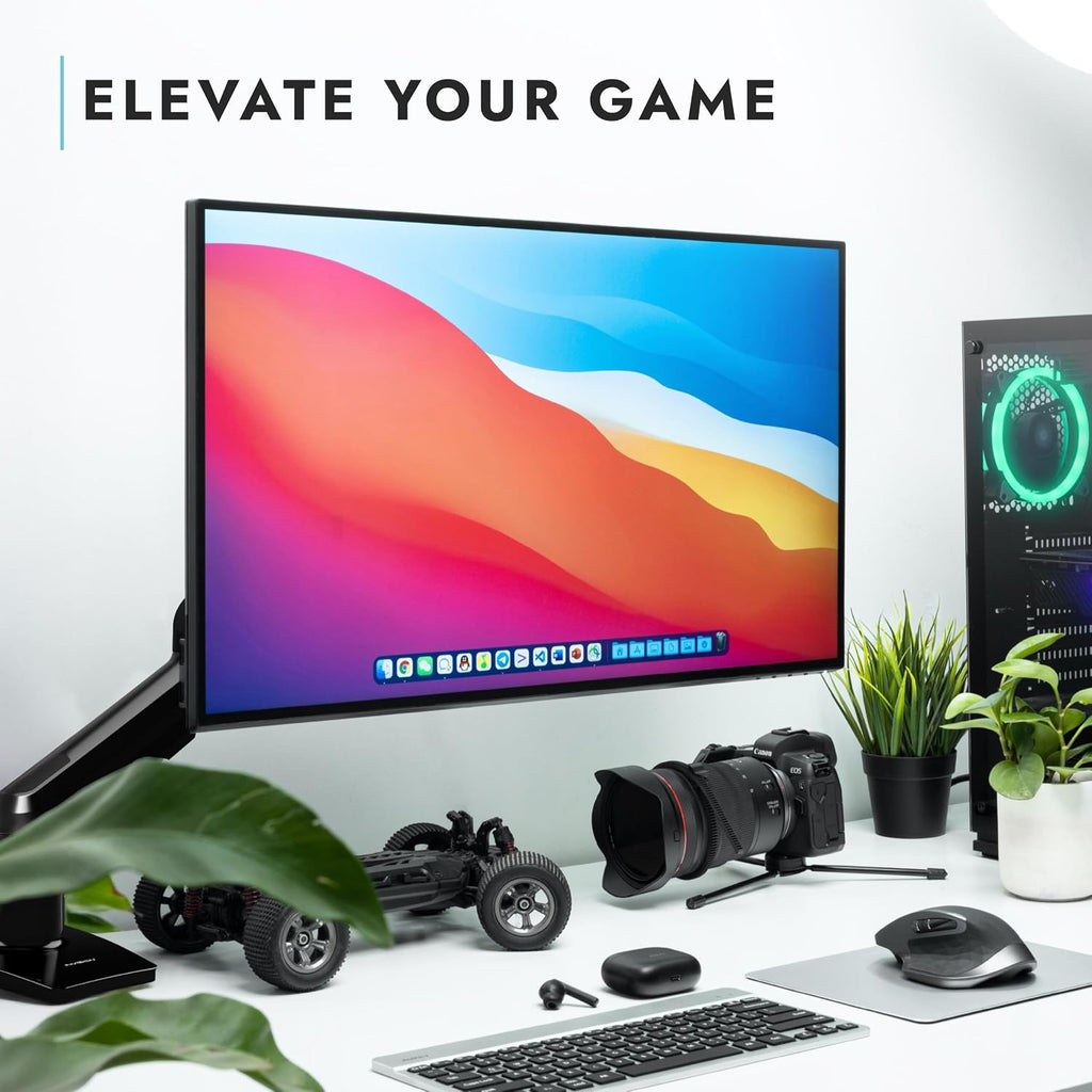 Invision Monitor Arm Desk Mount for 19-32 Inch Screens - VESA 75/100mm Desk Clamp Stand - Tool Free Height Adjustment with Tilt Swivel Rotate - Increased Load Capacity from 2-9kg MX200 Single Arm
