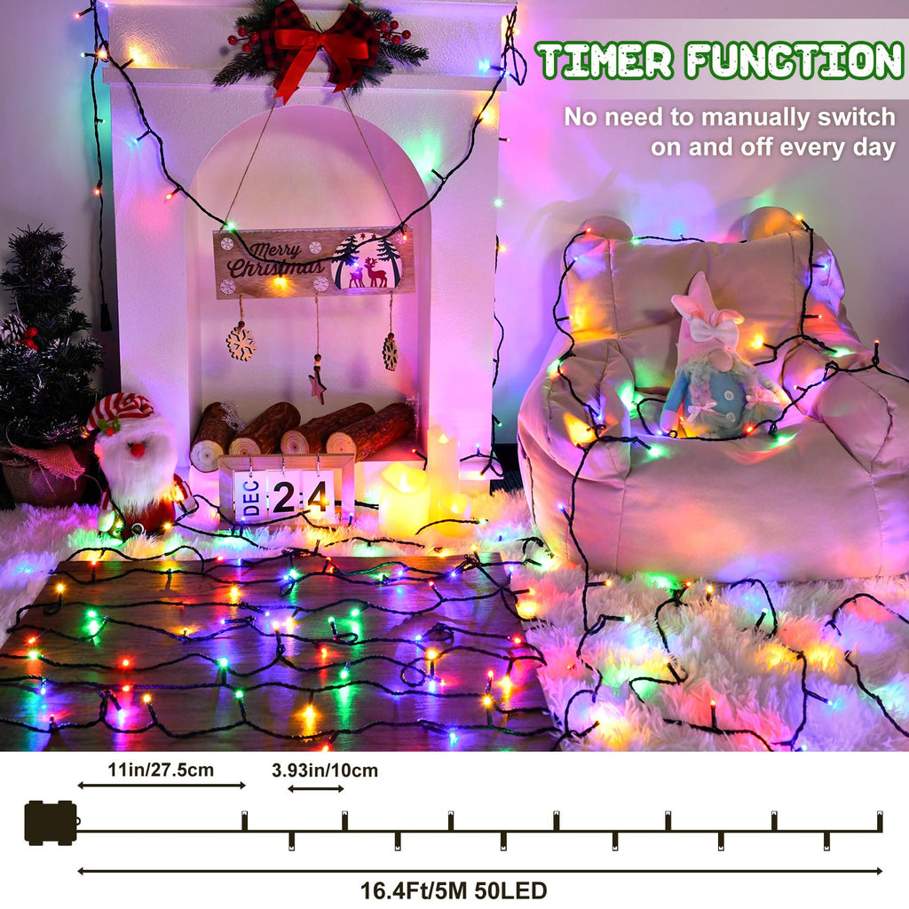 Christmas Lights Outdoor Battery Operated String Lights Total 100LED 33Ft with Timer 8 Modes 16.4Ft*2 Waterproof Outdoor Indoor for Christmas Decor, Warm White, 2-Pack