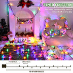 Christmas Lights Outdoor Battery Operated String Lights Total 100LED 33Ft with Timer 8 Modes 16.4Ft*2 Waterproof Outdoor Indoor for Christmas Decor, Warm White, 2-Pack