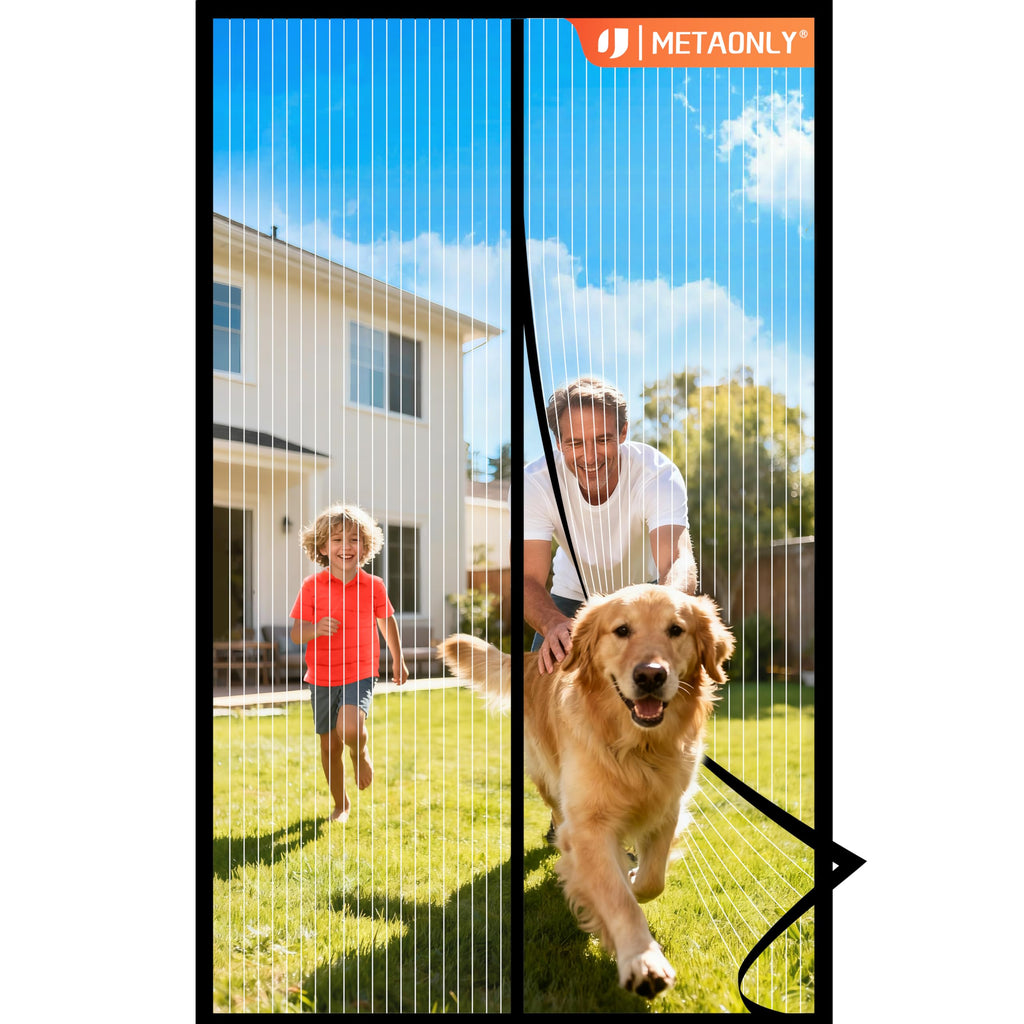 METAONLY Magnetic Screen Door Mesh, Works for Patio, Sliding Door, Keeps Bug Mosquito Out, Fresh Air Flow, Fits 32" x 80" Door - Curtain Size 34" x 82", Black with Lace