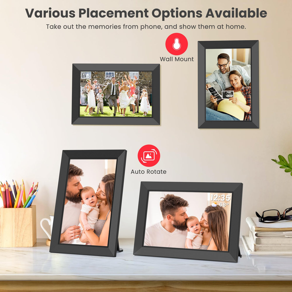 Frameo WiFi Digital Photo Frame 10.1 Inch - 1280x800 HD IPS Touch Screen Picture Frame Electronic, 32GB Memory, Auto Rotate, Wall Mountable, Digital PictureFrame for Sharing Photos and Videos