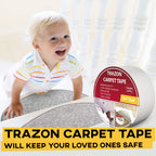 Carpet Tape Double Sided - Rug Tape Grippers for Hardwood Floors and Area Rugs - Carpet Binding Tape Strong Adhesive and Removable, Heavy Duty Stickers Grip Tape, Residue Free (2 Inch / 12 Yards)