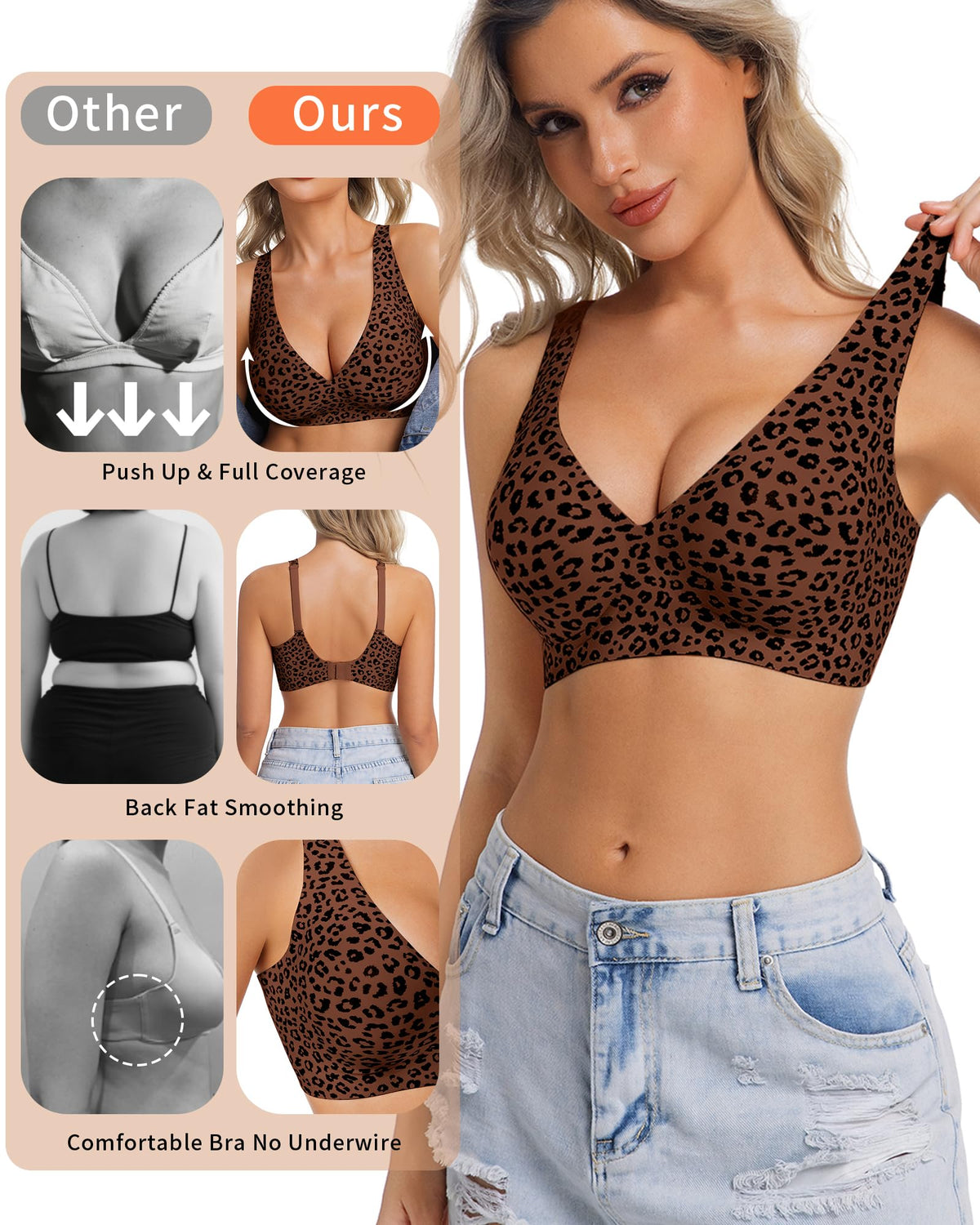 HOWIN Jelly Bras Gel Wireless Deep V Bra Seamless Tshirt Bralette for Women