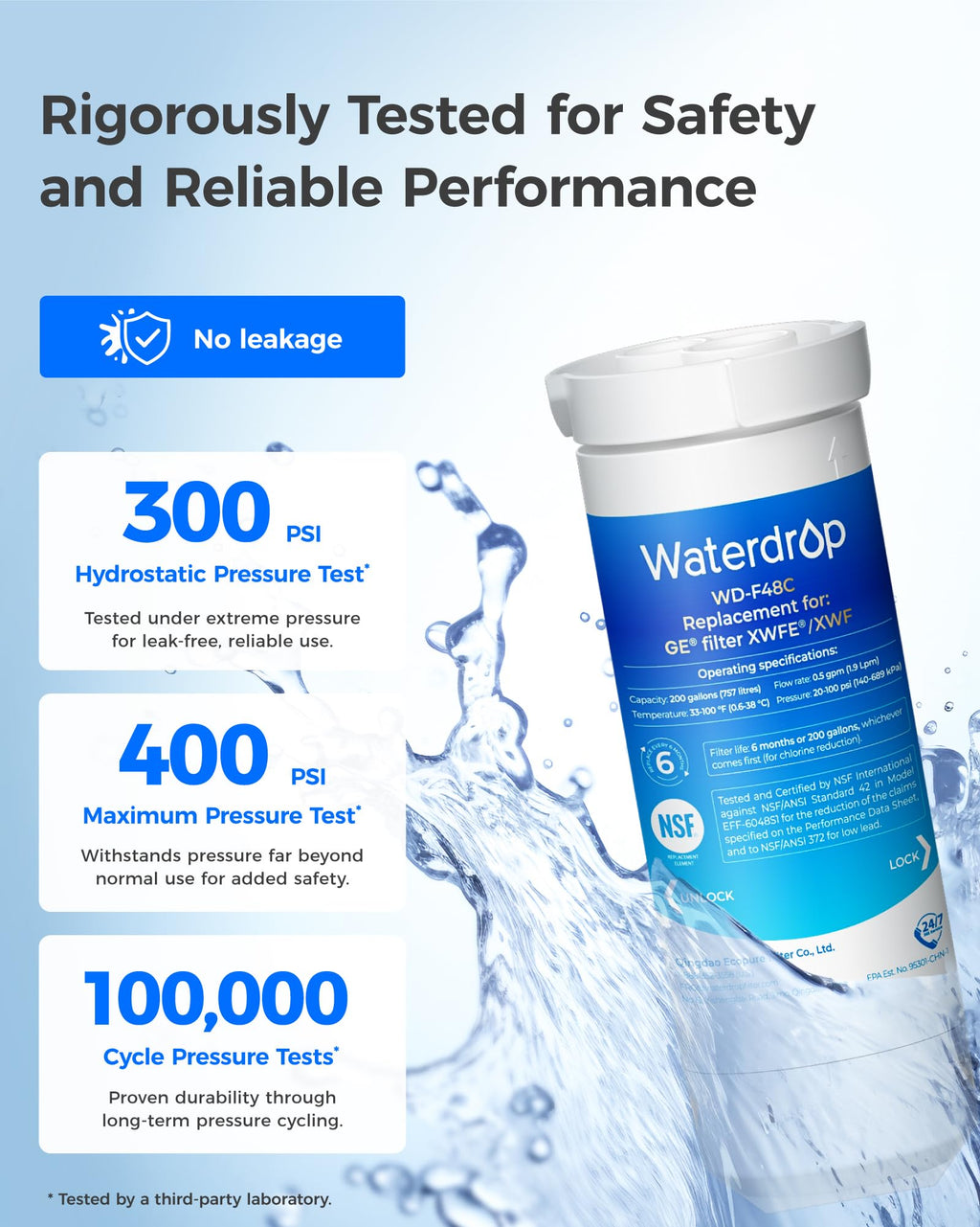 Waterdrop Plus Water Filter Replacement for GE® XWFE®, Built-in Chip 3 Pack