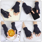 Grevosea 2 Pair Fingerless Warm Gloves - Winter Half Finger Gloves Thickened Knit Touchscreen Stretchy Mittens for Men Women