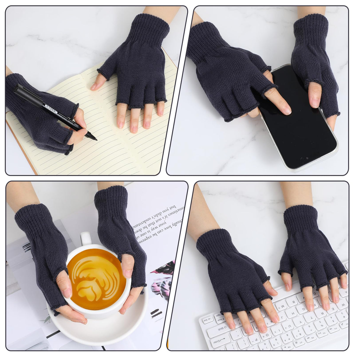 Grevosea 2 Pair Fingerless Warm Gloves - Winter Half Finger Gloves Thickened Knit Touchscreen Stretchy Mittens for Men Women