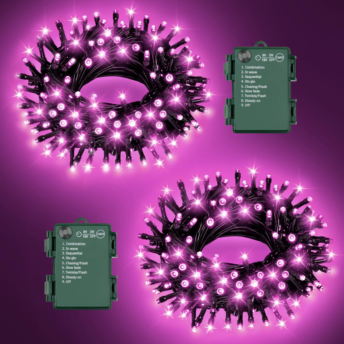 Christmas Lights Outdoor Battery Operated String Lights Total 100LED 33Ft with Timer 8 Modes 16.4Ft*2 Waterproof Outdoor Indoor for Christmas Decor, Warm White, 2-Pack