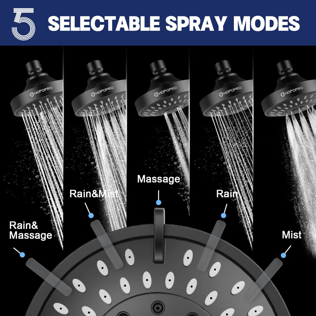 High Pressure Shower Head, HOPOPRO 5-Mode Fixed Showerhead, NBC Recommended