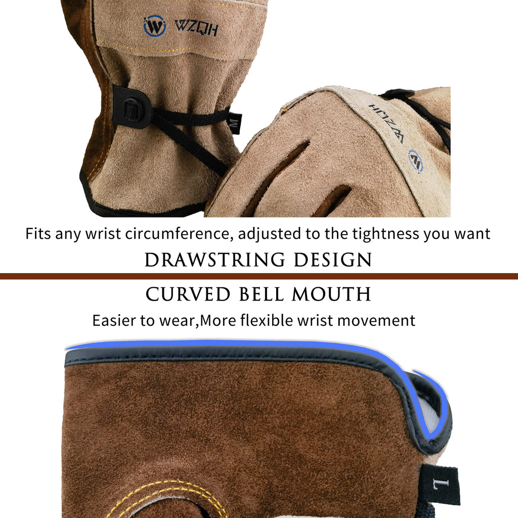WZQH Leather Work Gloves for Men or Women.Gardening,Welding,Coffee-grey L