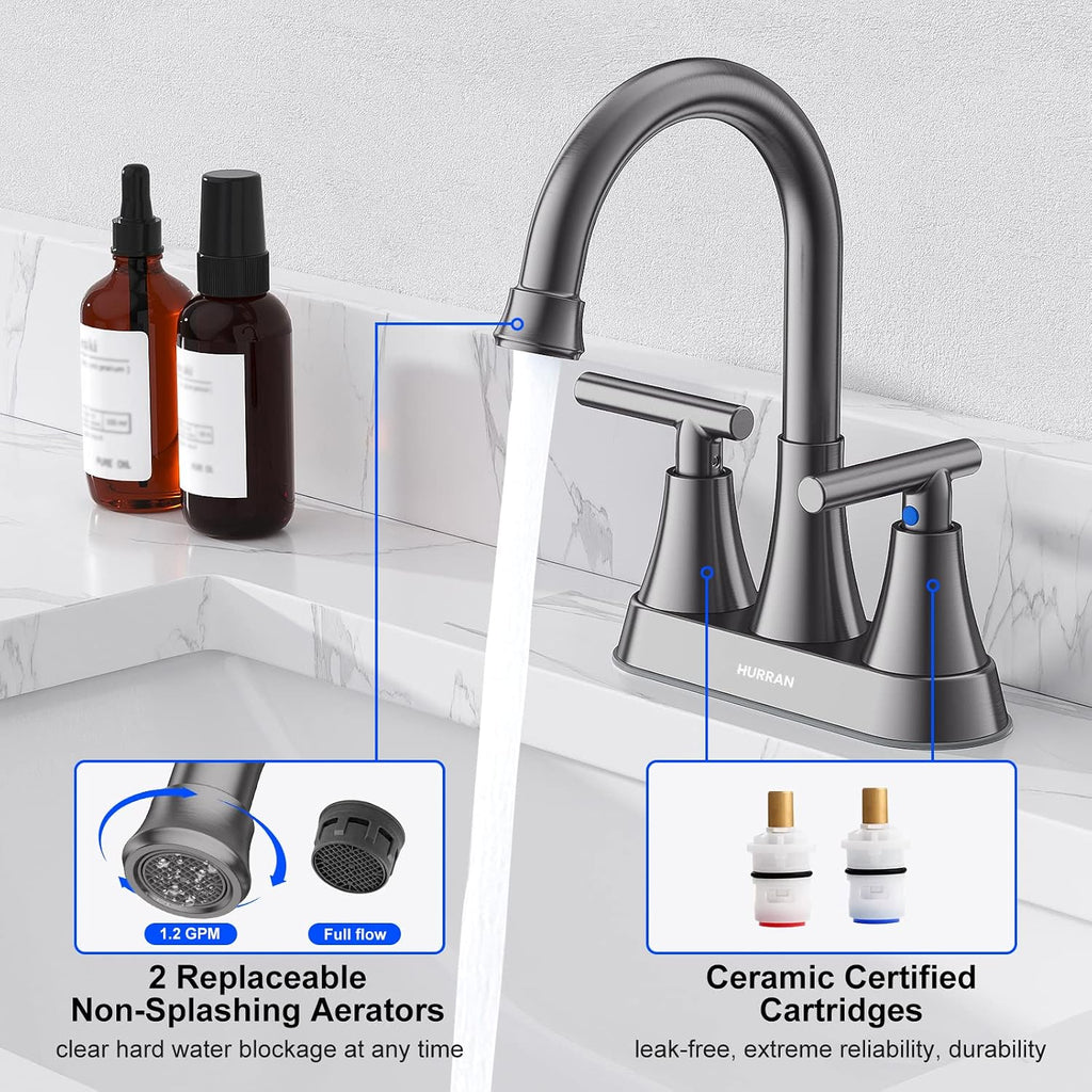 Matte Black Bathroom Faucet, Hurran 4 inch Centerset 2-Handle Lead-Free