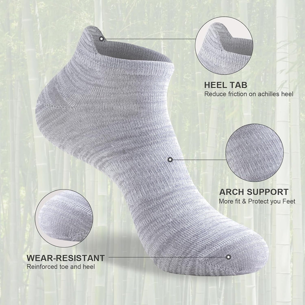 Niorasen Bamboo Trainer Socks for Men & Women, 6 Pairs, Low Cut