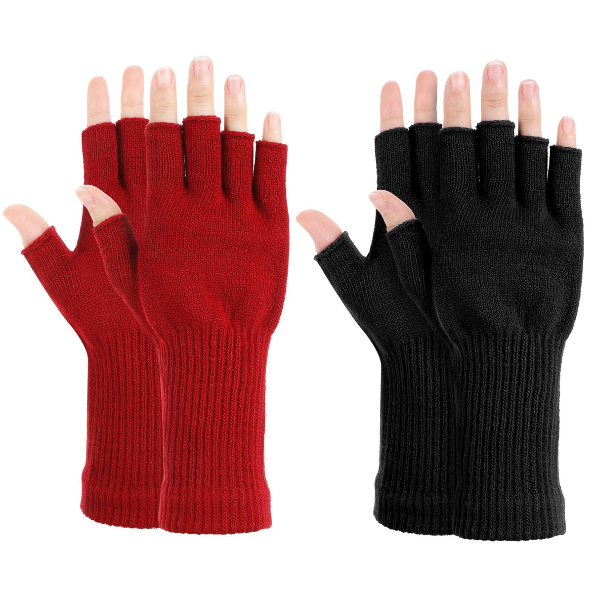 Grevosea 2 Pair Fingerless Warm Gloves - Winter Half Finger Gloves Thickened Knit Touchscreen Stretchy Mittens for Men Women