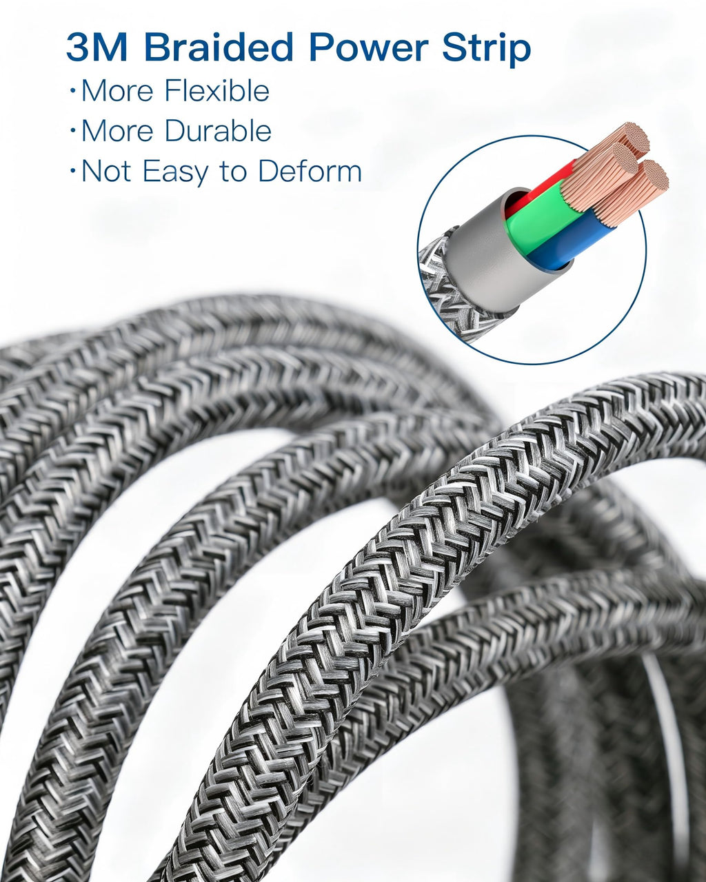 Addtam Extension Lead with USB Slots, Power Strips with 2 Way Outlets 4 USB