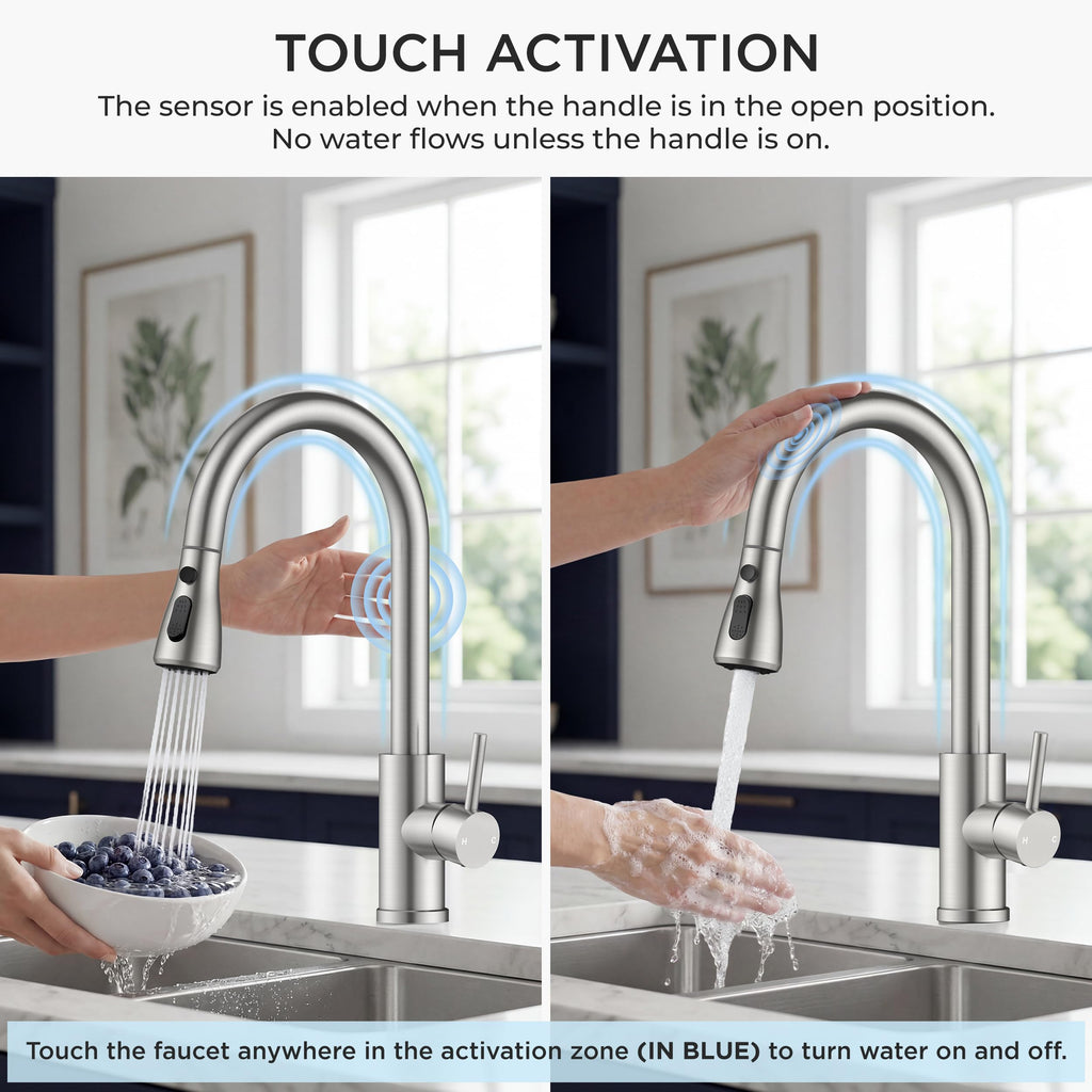 FORIOUS Kitchen Faucet with Cup Washer, Pull Down Sprayer, Brushed Nickel