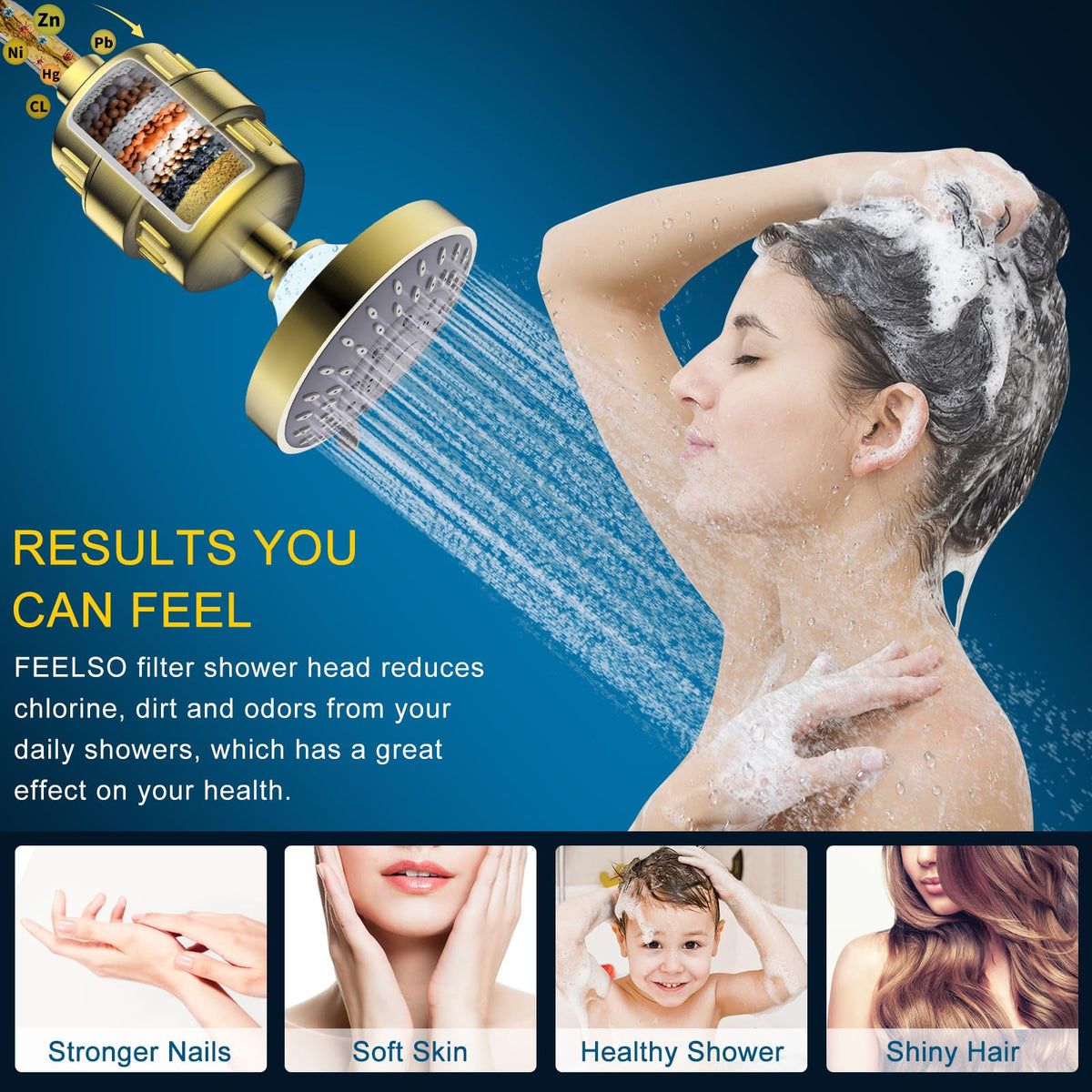 FEELSO Shower Head with Shower Filter, Filtered Shower Head for Hard Water