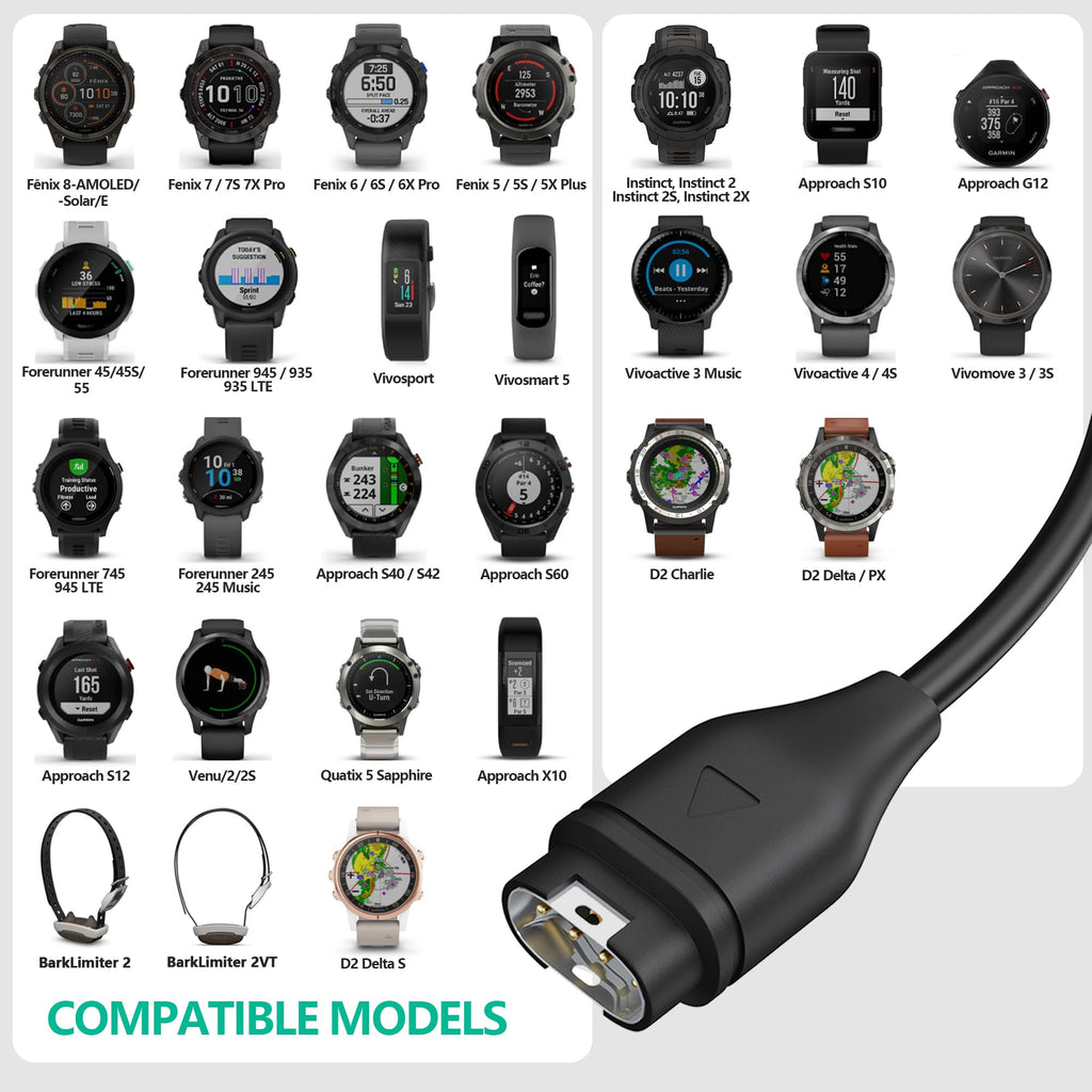 AWINNER Compatible for Garmin Watch Charger Cable (2 Pack)