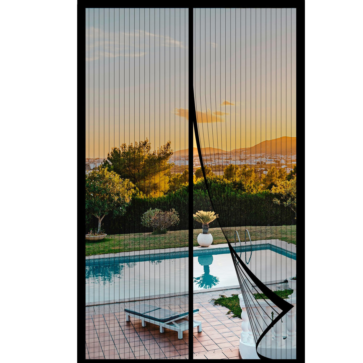 METAONLY Magnetic Screen Door Mesh, Works for Patio, Sliding Door, Keeps Bug Mosquito Out, Fresh Air Flow, Fits 32" x 80" Door - Curtain Size 34" x 82", Black with Lace